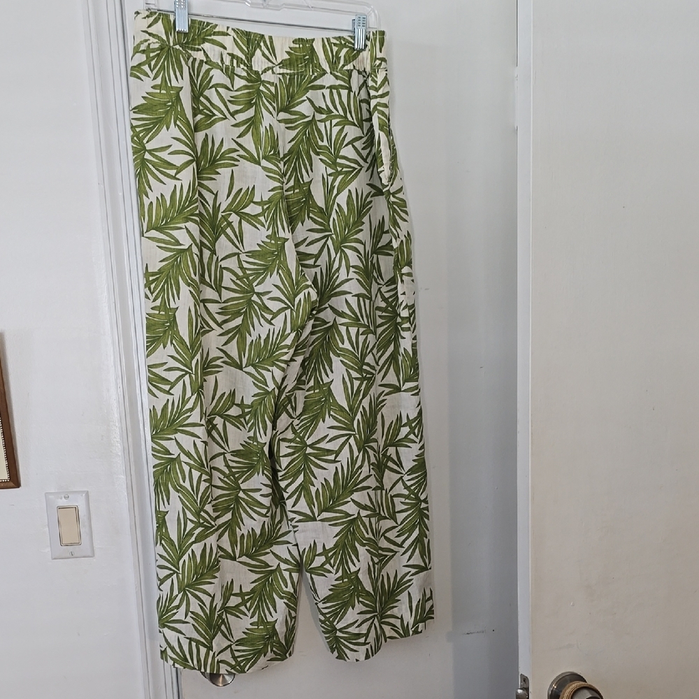 Green Leaf Print Pants